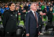 13 October 2023; Republic of Ireland manager Stephen Kenny and assistant coach Keith Andrews, left, before the UEFA EURO 2024 Championship qualifying group B match between Republic of Ireland and Greece at the Aviva Stadium in Dublin. Photo by Stephen McCarthy/Sportsfile