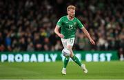 13 October 2023; Liam Scales of Republic of Ireland during the UEFA EURO 2024 Championship qualifying group B match between Republic of Ireland and Greece at the Aviva Stadium in Dublin. Photo by Michael P Ryan/Sportsfile