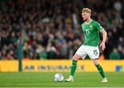 13 October 2023; Liam Scales of Republic of Ireland during the UEFA EURO 2024 Championship qualifying group B match between Republic of Ireland and Greece at the Aviva Stadium in Dublin. Photo by Stephen McCarthy/Sportsfile