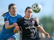 14 October 2023; Orlaith Conlon of Wexford Youths in action against Ellen Dolan of Peamount United during the SSE Airtricity Women's Premier Division match between Wexford Youths and Peamount United at Ferrycarrig Park in Wexford. Photo by Piaras Ó Mídheach/Sportsfile
