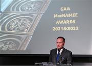 13 October 2023; GAA Director of Communications Alan Milton during the GAA MacNamee Awards 2021 & 2022 at Cusack Suite in Croke Park, Dublin. Photo by Ray McManus/Sportsfile