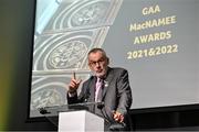 13 October 2023; Uachtarán Chumann Lúthchleas Gael Larry McCarthy during the GAA MacNamee Awards 2021 & 2022 at Cusack Suite in Croke Park, Dublin. Photo by David Fitzgerald/Sportsfile