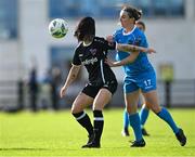 14 October 2023; Abbie Brophy of Wexford Youths in action against Dearbhaile Beirne of Peamount United during the SSE Airtricity Women's Premier Division match between Wexford Youths and Peamount United at Ferrycarrig Park in Wexford. Photo by Piaras Ó Mídheach/Sportsfile