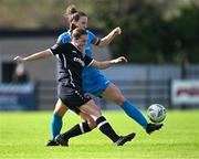 14 October 2023; Karen Duggan of Peamount United in action against Edel Kennedy of Wexford Youths during the SSE Airtricity Women's Premier Division match between Wexford Youths and Peamount United at Ferrycarrig Park in Wexford. Photo by Piaras Ó Mídheach/Sportsfile