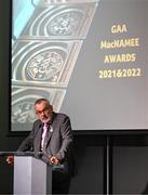 13 October 2023; Uachtarán Chumann Lúthchleas Gael Larry McCarthy during the GAA MacNamee Awards 2021 & 2022 at Cusack Suite in Croke Park, Dublin. Photo by Ray McManus/Sportsfile