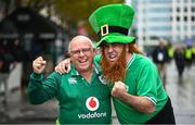 14 October 2023; Ireland supporters Brian McLoughlin, left, from Coolock, Dublin, and Tom McLoughlin, from Walkinstown, Dublin, before the 2023 Rugby World Cup quarter-final match between Ireland and New Zealand at the Stade de France in Paris, France. Photo by Ramsey Cardy/Sportsfile