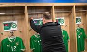 14 October 2023; Republic of Ireland kitman Gary Power prepares the dressing room before the UEFA European U17 Championship qualifying round 10 match between Republic of Ireland and Iceland at Turner's Cross in Cork. Photo by Eóin Noonan/Sportsfile