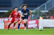 14 October 2023; Kellie Brennan of Athlone Town in action against Alice Lillie of Sligo Rovers during the FAI Women's Cup semi-final match between Sligo Rovers and Athlone Town at The Showgrounds in Sligo. Photo by Tyler Miller/Sportsfile