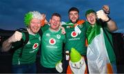 14 October 2023; Ireland supporters, from left, Paul Connie, Sean Buckley, Dylan Craig and Craig Buckley, from Charlestown, Mayo, before the 2023 Rugby World Cup quarter-final match between Ireland and New Zealand at the Stade de France in Paris, France. Photo by Ramsey Cardy/Sportsfile