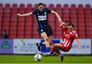 14 October 2023; Alice Lillie of Sligo Rovers is tackled by Roisin Molloy of Athlone Town during the FAI Women's Cup semi-final match between Sligo Rovers and Athlone Town at The Showgrounds in Sligo. Photo by Tyler Miller/Sportsfile
