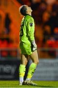 14 October 2023; Sligo Rovers goalkeeper Bonnie McKiernan reacts after conceding her side's third goal during the FAI Women's Cup semi-final match between Sligo Rovers and Athlone Town at The Showgrounds in Sligo. Photo by Tyler Miller/Sportsfile
