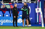 14 October 2023; New Zealand assistant coach Joe Schmidt, left, and Ireland head coach Andy Farrell before the 2023 Rugby World Cup quarter-final match between Ireland and New Zealand at the Stade de France in Paris, France. Photo by Harry Murphy/Sportsfile