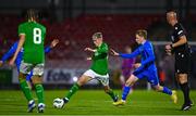 14 October 2023; Kyle Fitzgerald of Republic of Ireland in action against Daniel Ingi Johannesson of Iceland during the UEFA European U17 Championship qualifying round 10 match between Republic of Ireland and Iceland at Turner's Cross in Cork. Photo by Eóin Noonan/Sportsfile