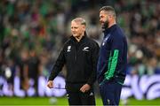 14 October 2023; New Zealand assistant coach Joe Schmidt, left, and Ireland head coach Andy Farrell before the 2023 Rugby World Cup quarter-final match between Ireland and New Zealand at the Stade de France in Paris, France. Photo by Brendan Moran/Sportsfile