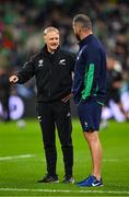 14 October 2023; New Zealand assistant coach Joe Schmidt, left, and Ireland head coach Andy Farrell before the 2023 Rugby World Cup quarter-final match between Ireland and New Zealand at the Stade de France in Paris, France. Photo by Brendan Moran/Sportsfile
