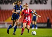 14 October 2023; Emma Hansberry of Sligo Rovers in action against Madison Gibson of Athlone Town during the FAI Women's Cup semi-final match between Sligo Rovers and Athlone Town at The Showgrounds in Sligo. Photo by Tyler Miller/Sportsfile