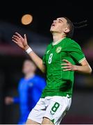 14 October 2023; Niall McAndrews of Republic of Ireland reacts during the UEFA European U17 Championship qualifying round 10 match between Republic of Ireland and Iceland at Turner's Cross in Cork. Photo by Eóin Noonan/Sportsfile
