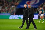 14 October 2023; New Zealand assistant coach Joe Schmidt, left, and New Zealand head coach Ian Foster before the 2023 Rugby World Cup quarter-final match between Ireland and New Zealand at the Stade de France in Paris, France. Photo by Ramsey Cardy/Sportsfile