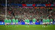 14 October 2023; Ireland players watch New Zealand players perform the Haka before the 2023 Rugby World Cup quarter-final match between Ireland and New Zealand at the Stade de France in Paris, France. Photo by Harry Murphy/Sportsfile