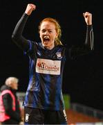 14 October 2023; Kate Slevin of Athlone Town celebrates after her side's victory in the FAI Women's Cup semi-final match between Sligo Rovers and Athlone Town at The Showgrounds in Sligo. Photo by Tyler Miller/Sportsfile