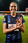 14 October 2023; Madison Gibson of Athlone Town with her Player of the Match award after the FAI Women's Cup semi-final match between Sligo Rovers and Athlone Town at The Showgrounds in Sligo. Photo by Tyler Miller/Sportsfile