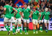 14 October 2023; Jonathan Sexton of Ireland, centre, and teammates react after their side conceded a first try, in the 20th minute, during the 2023 Rugby World Cup quarter-final match between Ireland and New Zealand at the Stade de France in Paris, France. Photo by Ramsey Cardy/Sportsfile