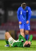14 October 2023; Mason Melia of Republic of Ireland reacts after the UEFA European U17 Championship qualifying round 10 match between Republic of Ireland and Iceland at Turner's Cross in Cork. Photo by Eóin Noonan/Sportsfile
