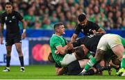 14 October 2023; Jonathan Sexton of Ireland tackled out of a ruck during the 2023 Rugby World Cup quarter-final match between Ireland and New Zealand at the Stade de France in Paris, France. Photo by Brendan Moran/Sportsfile
