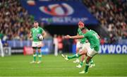 14 October 2023; Jonathan Sexton of Ireland kicks a penalty, which he subsequently misses, during the 2023 Rugby World Cup quarter-final match between Ireland and New Zealand at the Stade de France in Paris, France. Photo by Harry Murphy/Sportsfile