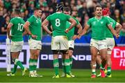 14 October 2023; Ireland players, including James Lowe, right, react to conceding a third try during the 2023 Rugby World Cup quarter-final match between Ireland and New Zealand at the Stade de France in Paris, France. Photo by Brendan Moran/Sportsfile