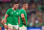 14 October 2023; Jonathan Sexton of Ireland, right, and teammate Joe McCarthy after their side's defeat in the 2023 Rugby World Cup quarter-final match between Ireland and New Zealand at the Stade de France in Paris, France. Photo by Ramsey Cardy/Sportsfile