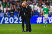 14 October 2023; New Zealand assistant coach Joe Schmidt, left, and New Zealand head coach Ian Foster after their side's victory in during the 2023 Rugby World Cup quarter-final match between Ireland and New Zealand at the Stade de France in Paris, France. Photo by Ramsey Cardy/Sportsfile