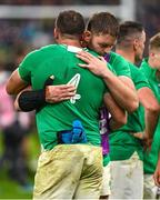 14 October 2023; Ireland players Iain Henderson, right, and Tadhg Beirne after their side's defeat in the 2023 Rugby World Cup quarter-final match between Ireland and New Zealand at the Stade de France in Paris, France. Photo by Brendan Moran/Sportsfile