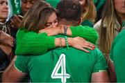 14 October 2023; Tadhg Beirne of Ireland is consoled by his wife Harriet after the 2023 Rugby World Cup quarter-final match between Ireland and New Zealand at the Stade de France in Paris, France. Photo by Brendan Moran/Sportsfile