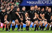 14 October 2023; The New Zealand team perform the Haka before the 2023 Rugby World Cup quarter-final match between Ireland and New Zealand at the Stade de France in Paris, France. Photo by Ramsey Cardy/Sportsfile