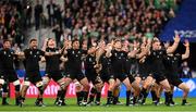 14 October 2023; The New Zealand team perform the Haka before the 2023 Rugby World Cup quarter-final match between Ireland and New Zealand at the Stade de France in Paris, France. Photo by Ramsey Cardy/Sportsfile
