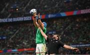 14 October 2023; Tadhg Beirne of Ireland wins possession in the lineout against Sam Whitelock of New Zealand during the 2023 Rugby World Cup quarter-final match between Ireland and New Zealand at the Stade de France in Paris, France. Photo by Ramsey Cardy/Sportsfile