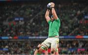14 October 2023; Tadhg Beirne of Ireland wins possession in the lineout during the 2023 Rugby World Cup quarter-final match between Ireland and New Zealand at the Stade de France in Paris, France. Photo by Ramsey Cardy/Sportsfile