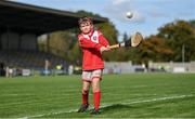 15 October 2023; Young Shinrone supporter Darragh Leahy, age 9, pucks around on the pitch before the Offaly County Senior Club Hurling Championship final match between Kilcormac-Killoughey and Shinrone at Grant Heating St Brendan's Park in Birr, Offaly. Photo by Seb Daly/Sportsfile