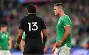 14 October 2023; Jonathan Sexton of Ireland and Rieko Ioane of New Zealand after the 2023 Rugby World Cup quarter-final match between Ireland and New Zealand at the Stade de France in Paris, France. Photo by Ramsey Cardy/Sportsfile