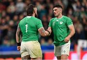 14 October 2023; Andrew Porter, left, and Jimmy O’Brien of Ireland after the 2023 Rugby World Cup quarter-final match between Ireland and New Zealand at the Stade de France in Paris, France. Photo by Ramsey Cardy/Sportsfile