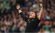 14 October 2023; Tamaiti Williams of New Zealand celebrates at the final whistle of the 2023 Rugby World Cup quarter-final match between Ireland and New Zealand at the Stade de France in Paris, France. Photo by Ramsey Cardy/Sportsfile