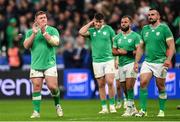 14 October 2023; Tadhg Furlong, left, and Rónan Kelleher of Ireland after the 2023 Rugby World Cup quarter-final match between Ireland and New Zealand at the Stade de France in Paris, France. Photo by Ramsey Cardy/Sportsfile