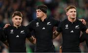 14 October 2023; Beauden Barrett, left, Scott Barrett, centre, and Jordie Barrett of New Zealand before the 2023 Rugby World Cup quarter-final match between Ireland and New Zealand at the Stade de France in Paris, France. Photo by Ramsey Cardy/Sportsfile