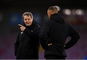 14 October 2023; Republic of Ireland head coach Colin O'Brien, left, and Republic of Ireland assistant coach David Meyler during the UEFA European U17 Championship qualifying round 10 match between Republic of Ireland and Iceland at Turner's Cross in Cork. Photo by Eóin Noonan/Sportsfile