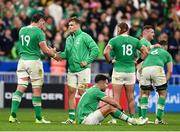 14 October 2023; Joe McCarthy and Josh van der Flier of Ireland, left, and teammates after their side's defeat in the 2023 Rugby World Cup quarter-final match between Ireland and New Zealand at the Stade de France in Paris, France. Photo by Harry Murphy/Sportsfile