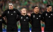 14 October 2023; New Zealand players, from left, Brodie Retallick, Damian McKenzie, Anton Lienert-Brown and Will Jordan before the 2023 Rugby World Cup quarter-final match between Ireland and New Zealand at the Stade de France in Paris, France. Photo by Ramsey Cardy/Sportsfile