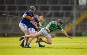 15 October 2023; Graeme Mulcahy of Kilmallock is tackled by Kelvin Lynch, left, and Seanie O’Brien of Patrickswell during the Limerick County Senior Club Hurling Championship semi-final match between Kilmallock and Patrickswell at the TUS Gaelic Grounds in Limerick. Photo by Tom Beary/Sportsfile