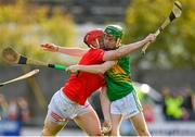 15 October 2023; Conor Doughan of Shinrone in action against Adam Screeney of Kilcormac-Killoughey during the Offaly County Senior Club Hurling Championship final match between Kilcormac-Killoughey and Shinrone at Grant Heating St Brendan's Park in Birr, Offaly. Photo by Seb Daly/Sportsfile