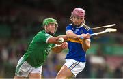 15 October 2023; John Kirby of Patrickswell scores a goal despite the tackle of Robbie Hanley of Kilmallock during the Limerick County Senior Club Hurling Championship semi-final match between Kilmallock and Patrickswell at the TUS Gaelic Grounds in Limerick. Photo by Tom Beary/Sportsfile